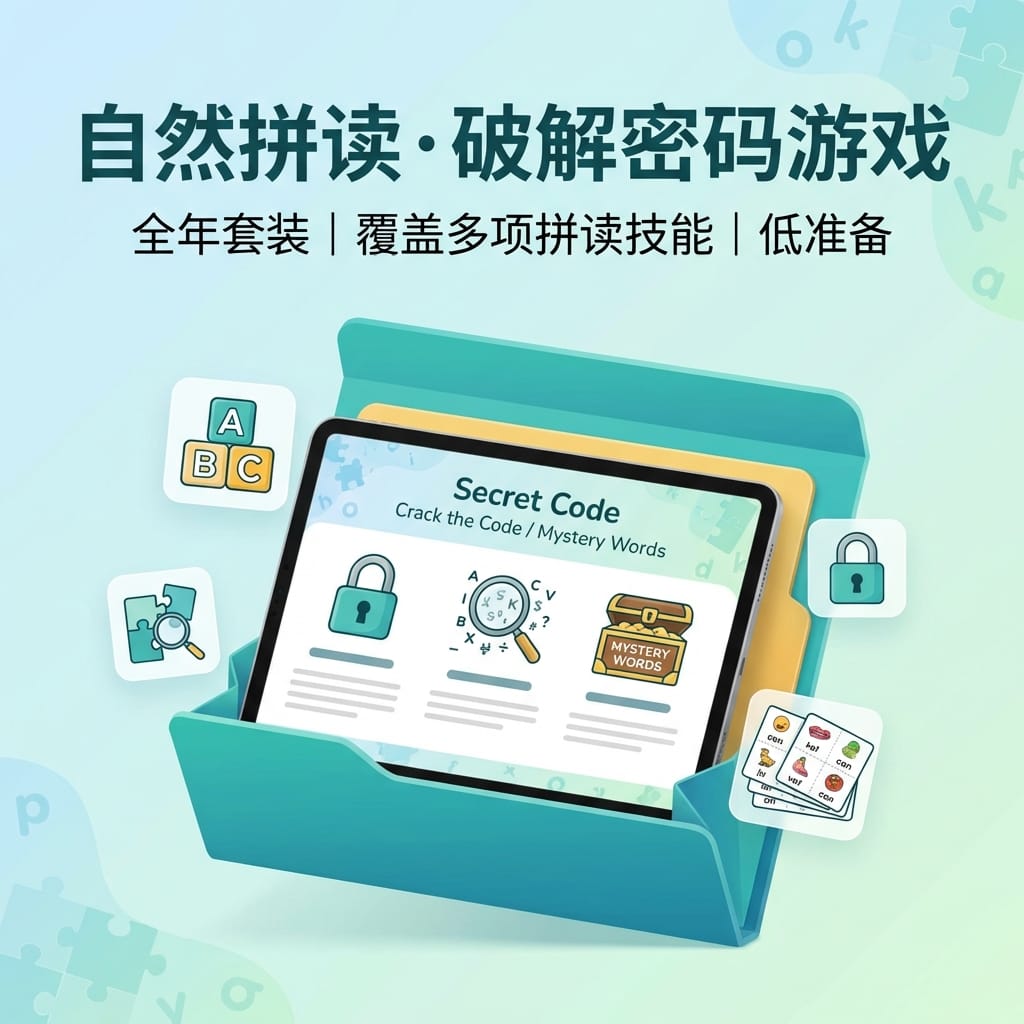 《UFLI 对齐的自然拼读游戏：秘密单词（破解密码/破译代码）全年套装（Year-long Bundle）》