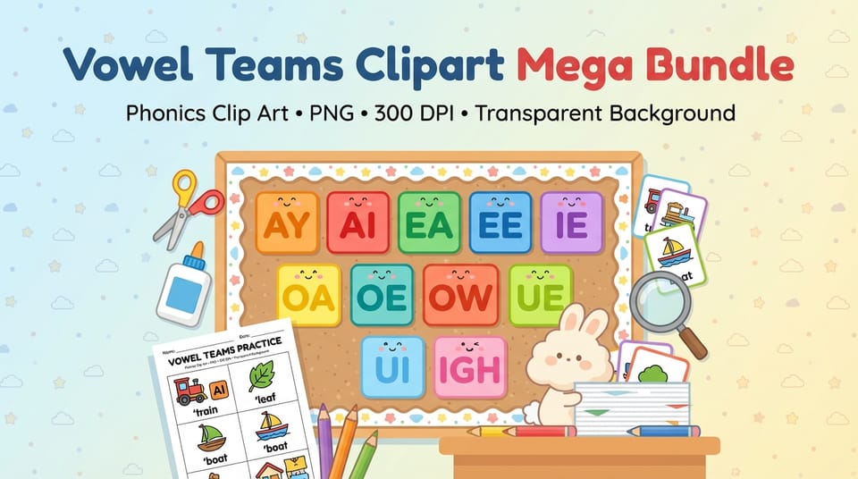 Vowel Teams Clipart Mega Bundle | Decodable Phonics Graphics | PNG (Transparent) • 300 DPI